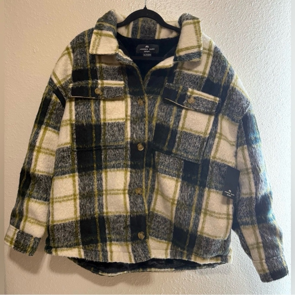 Andrew Marc Sport Plaid Faux Mink Lined Shacket Jacket XL NWT - Picture 2 of 6